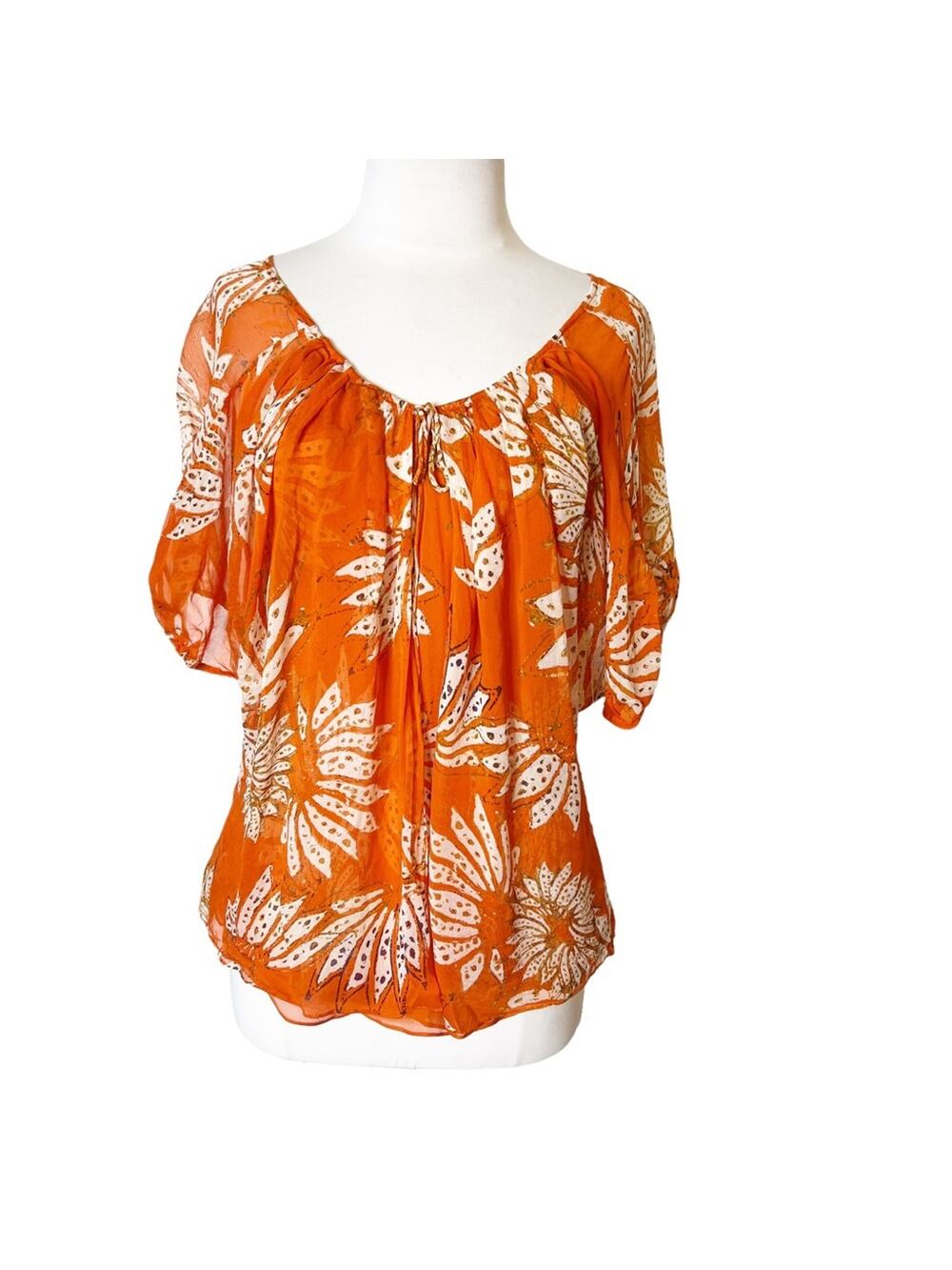 Diane Von Furstenberg silk Y2K tie front fly‎ away floral blouse sz 8